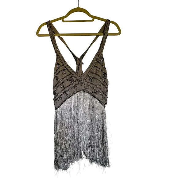 Shyanne Grey Fringe Beaded Western Sleeveless Top Size XL - Picture 2 of 12